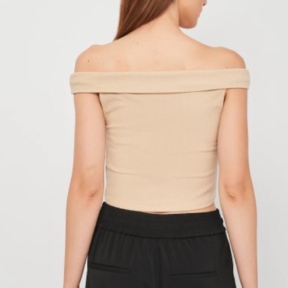 ZARA | Off The Shoulder Ribbed Beige Crop Top Sz M - Picture 2 of 3